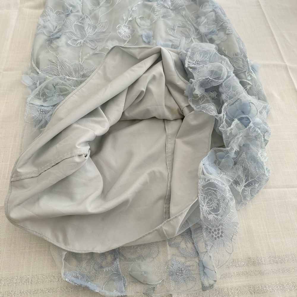 Marchesa Notte light blue floral embroidered gown Maxi dress Party Wedding Sz 16 - Picture 9 of 11